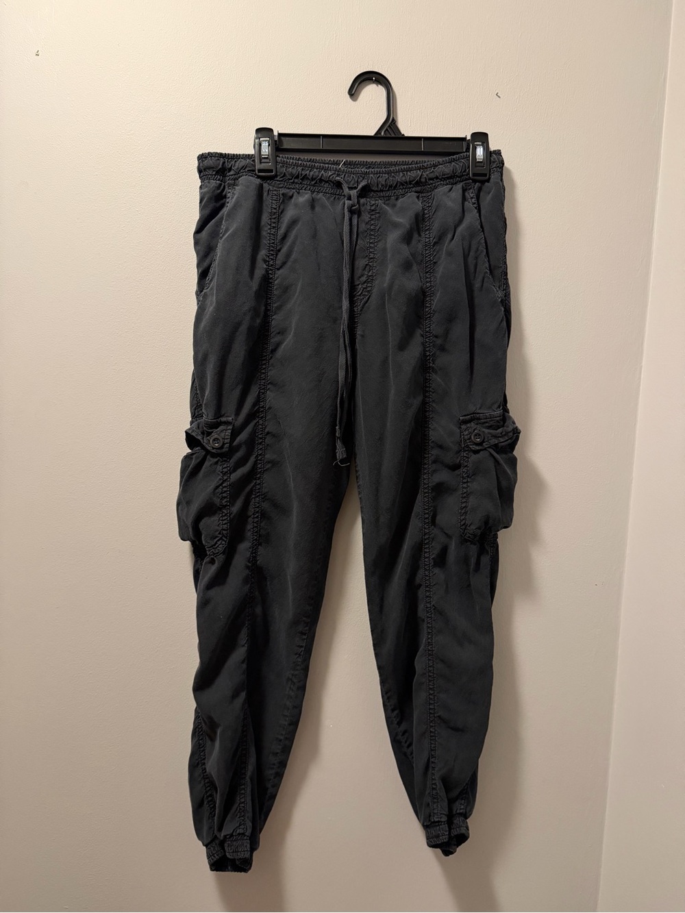 Black Cargo Jogger Pants Casual Drawstring Trousers